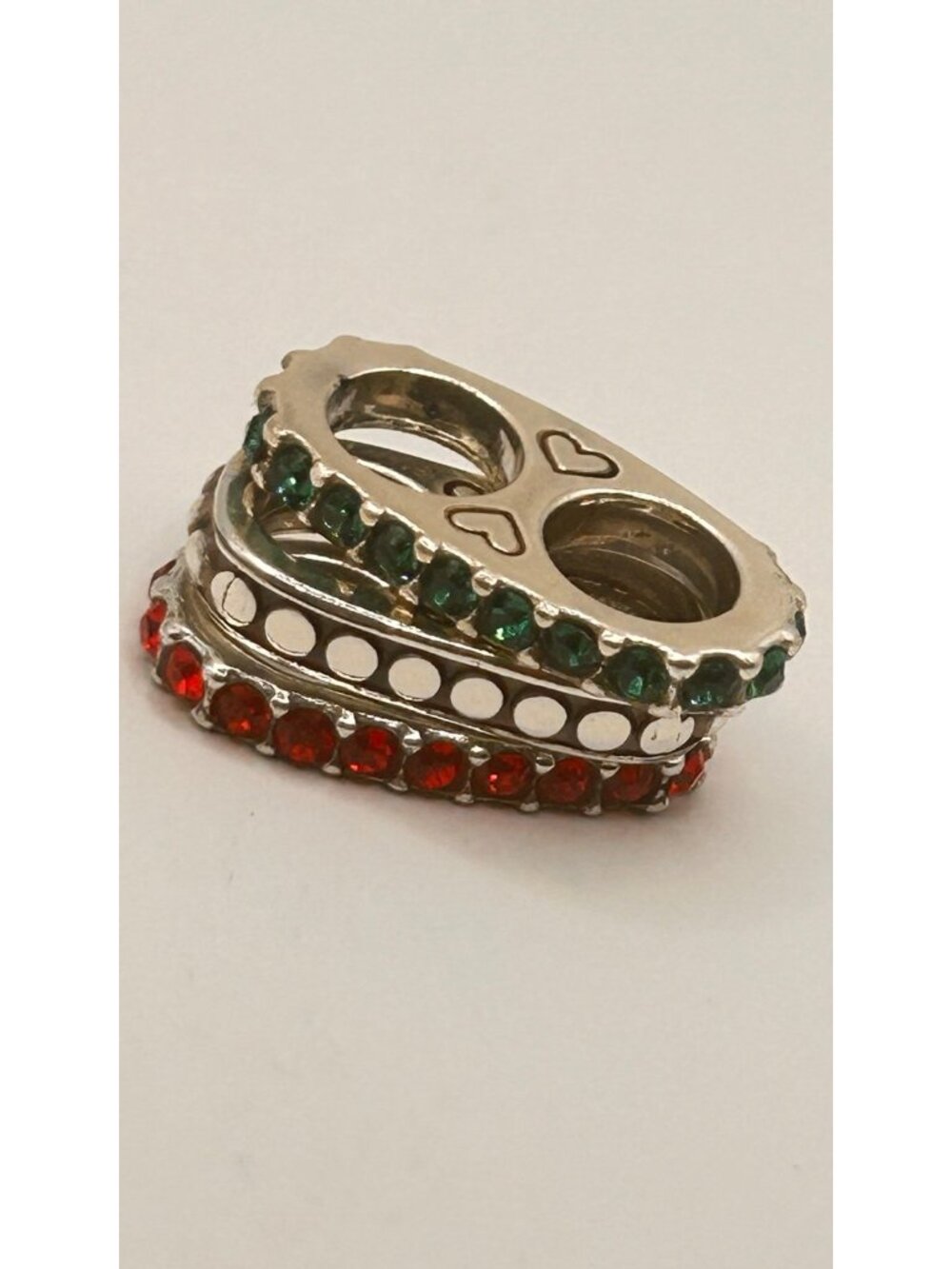 Brighton double glitter spacer LOT OF 3  red green and silver dots